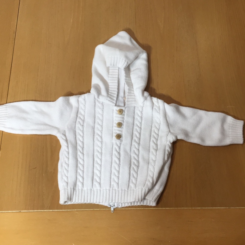 Boutique collection white cotton baby sweater zipper up back